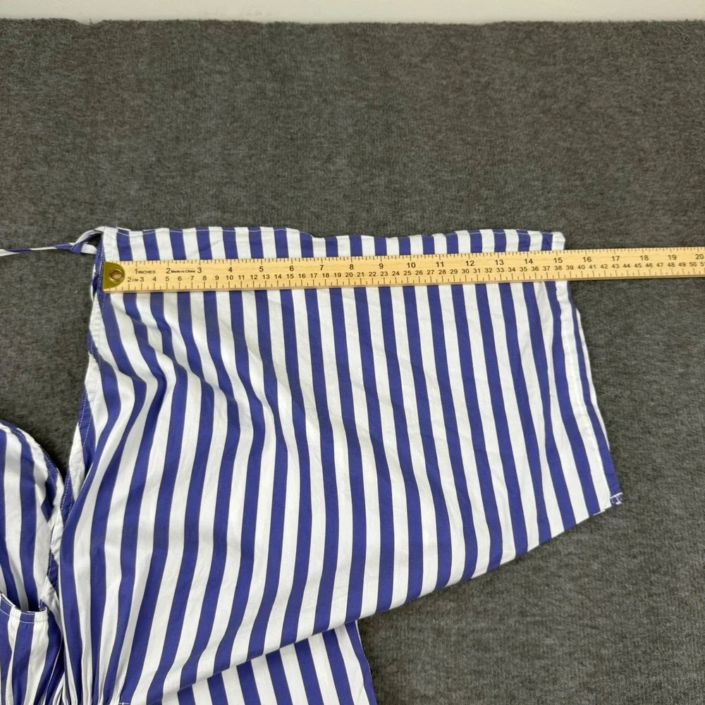 Onia Swim Cover Up Womens L Blue White‎ Striped Smocked Waist V-Neck Mini Dress